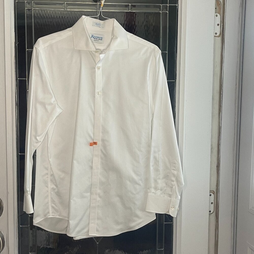 Adonis Men Slim Fit Dress Shirt Non Iron Long Sleeve Sz 16 32-33 80s 2Ply Cotton